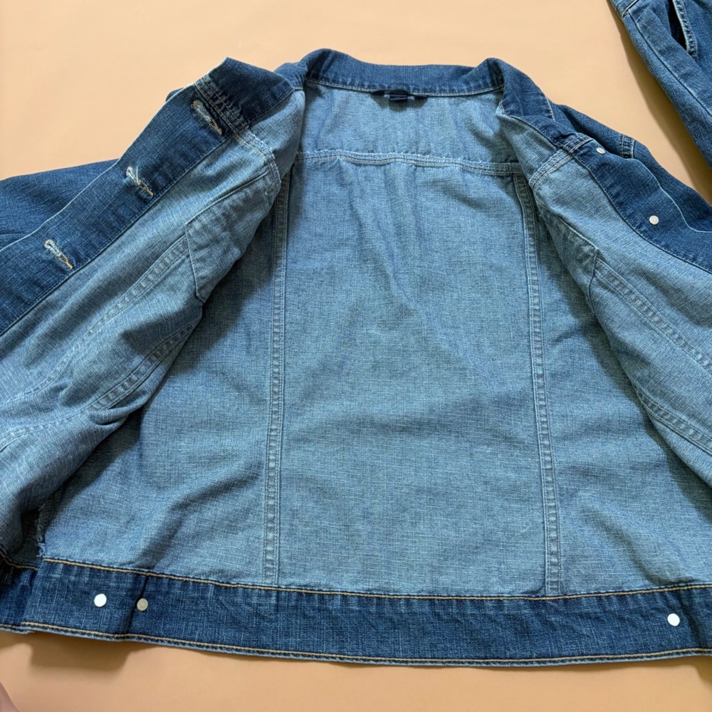 Lands End Womens XL 18-20 Denim Trucker Jacket Medium Wash Blue Cotton Classic - Picture 6 of 12